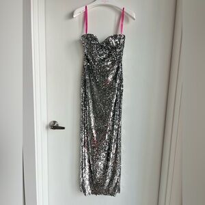 Azazie Barbie Silver Sequin Strapless Dress